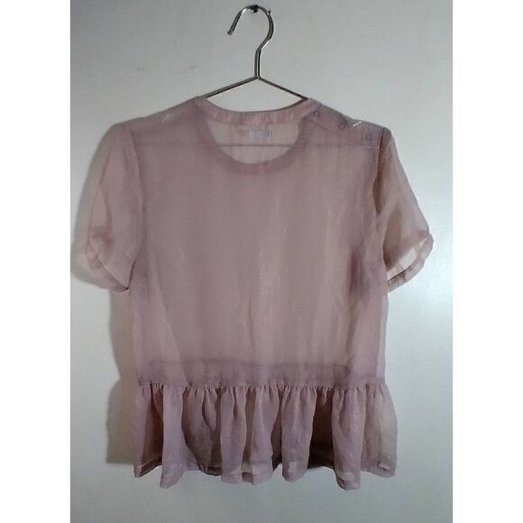 KIMCHI BLUE Free Size Small Ruffle Top Sheer Pale Pink - Picture 2 of 6
